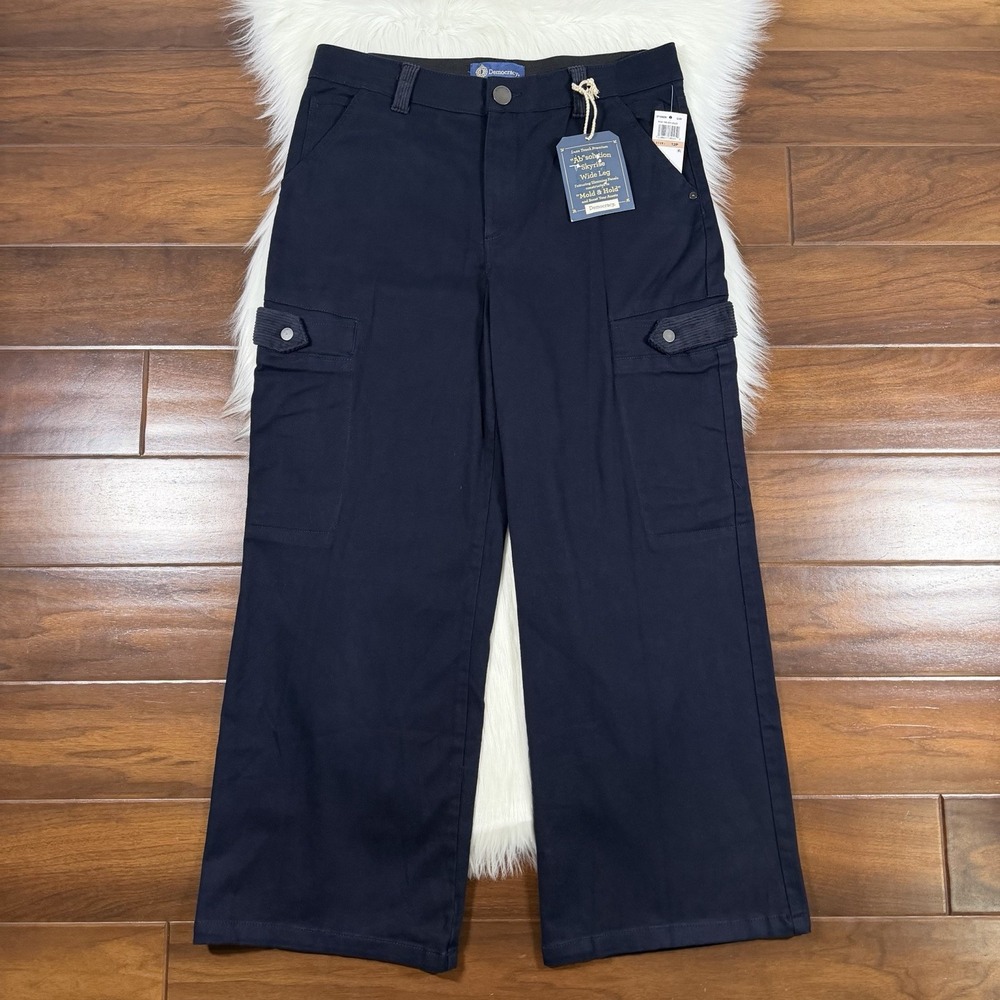 Democracy Women's Size 12 Petite Blue Skyrise Wide Leg Ab Solution Pant Jeans